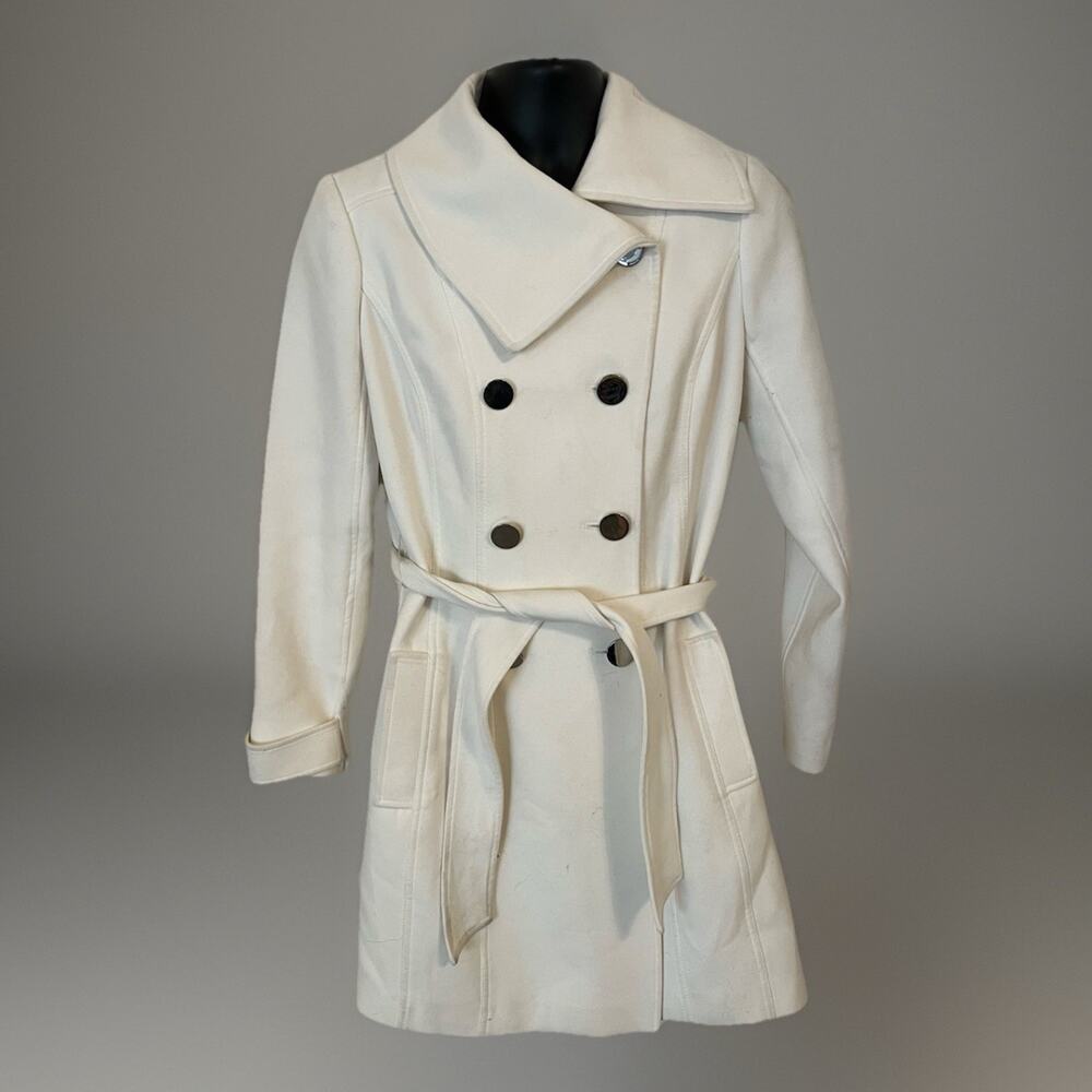 VTG Y2K 90s Classic Lady Day Coat White Asymmetric Collar Lightweight Lux M